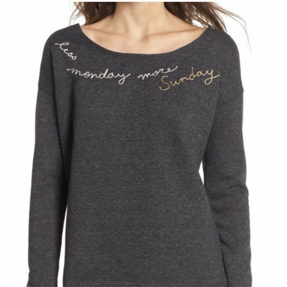 Sundry Less Monday More‎ Sunday Embroidered Graphic Sweatshirt Grey Women’s 2